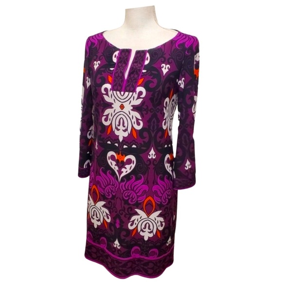 Laundry by Design Notch Bateau Neck Shift Dress Multi-Color Damask Paisley Sz 6 - Picture 3 of 4